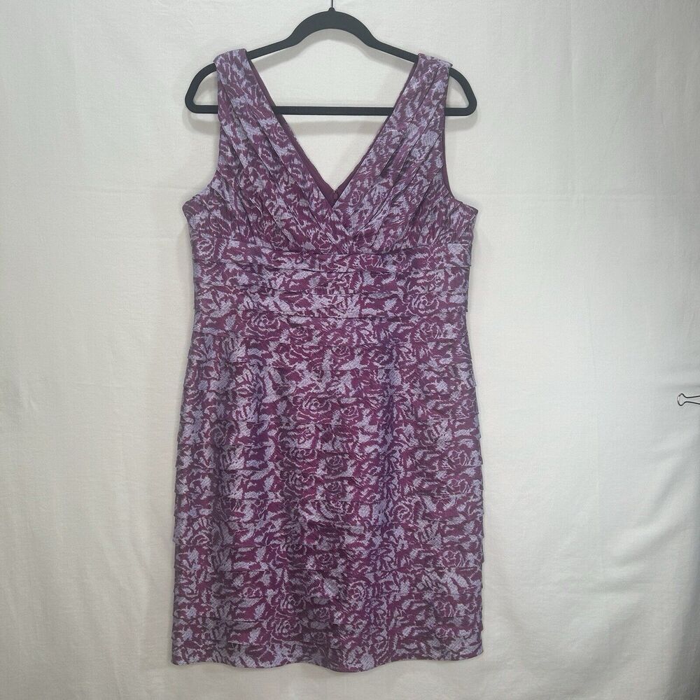 Adrianna Papell Formal Dress Tiered Ruffle Rose Pleated Cocktail Women's Size 14